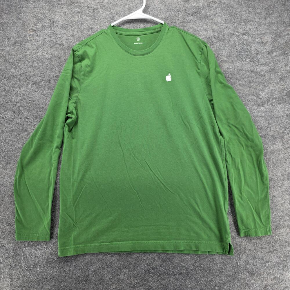 Apple Shirt Mens Medium Green Long Sleeve Logo 100% Cotton Crewneck Tee
